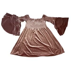 Moda Luxe Top Womens Large Pink Mauve Velour Peasant Boho Ruffle Velvet